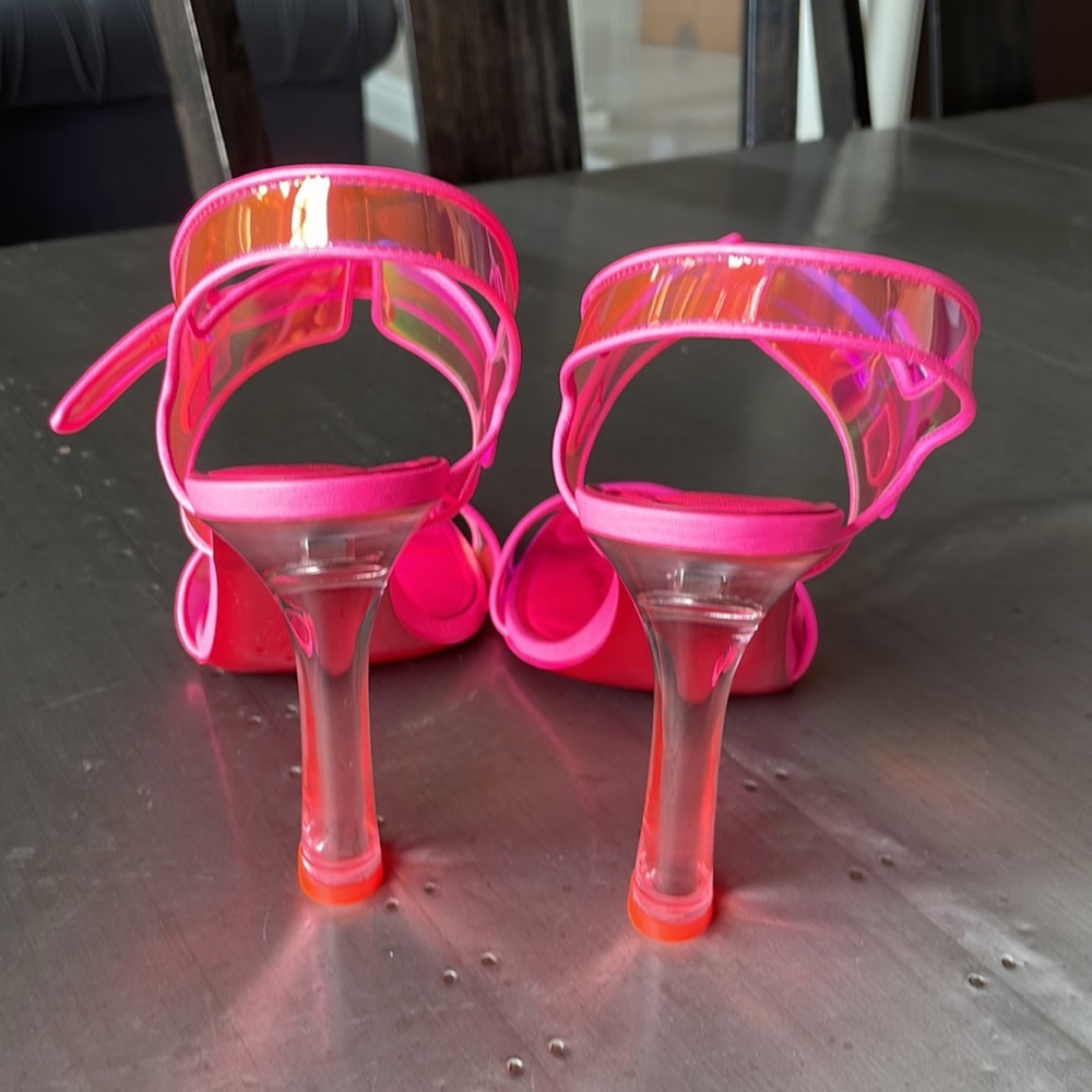 Christian Louboutin loubi duniss 100mm pink neon pvc pump peep toe sandal s 38.5 - Picture 6 of 12